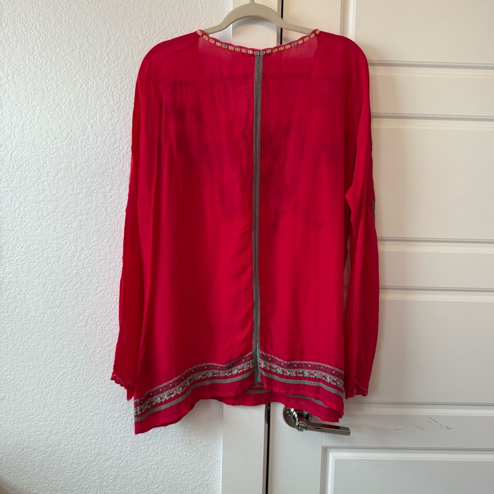 Johnny Was Red Floral Embroidered Top - Picture 2 of 5